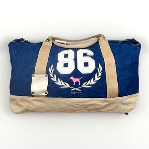 Y2K Victoria's Secret Pink Jumbo Blue Beige 32”x14” Canvas Duffle Bag
